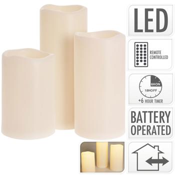 Preview: Lot 3 Bougies LED Crème - Scintillement Trompeur, IP44 Extérieur Protégé - Télécommande, Variateur, Minuterie - Rustique & Élégant