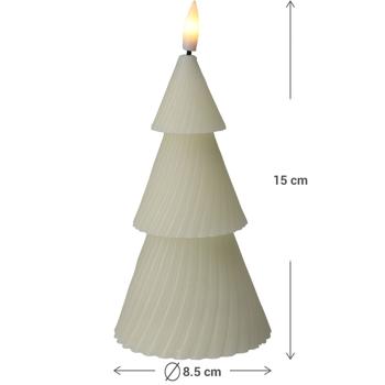 Preview: LED-Kerze Tannenbaum - warmweiss flackernd, batteriebetrieben, sicher & gemütlich - Ø 8,5 x 15 cm - mit Timer (6/18h) - Elfenbeinfarbe - Weihnachtsbaum Deko
