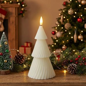 Preview: LED candle Christmas tree, warm white flickering, Ø 8.5 x 15 cm, with timer, ivory color