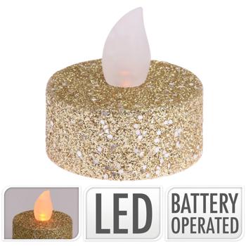 Preview: LED tea lights 6 pieces, gold glitter, 3.8 x 4 cm