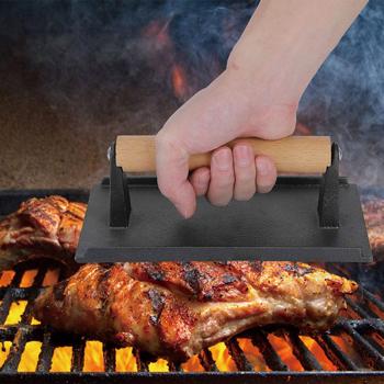 Preview: Pressa per carne in ghisa, per barbecue, hamburger, bistecche, 21 x 10,8 cm