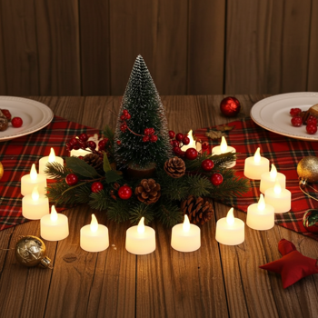 set of 15 LED tea lights, white with realistic flickering, incl. batteries - Classic modern design for atmospheric moments