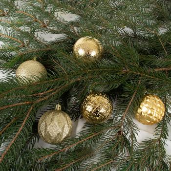 Preview: Boules de Noël - 35 pièces, couleur or, Ø 6 cm, 5 designs différents - Décoration sapin, Avent, maison, bureau - Ambiance festive