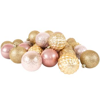 Preview: Weihnachtskugeln 35 Stk. - Ø 6 cm Rosé/Gold/Champagner - Festliche Christbaumkugeln für Adventszeit & Feiertage - 5 Designs - Edle Pastelltöne