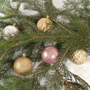 Preview: Weihnachtskugeln 35 Stk. - Ø 6 cm Rosé/Gold/Champagner - Festliche Christbaumkugeln für Adventszeit & Feiertage - 5 Designs - Edle Pastelltöne