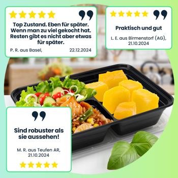 Preview: 10 Essensboxen mit Deckel & 3 Trennfächern, Meal Prep Boxen sind wiederverwendbar, BPA frei, mikrowellengeeignet, Bento-Boxen mit 1,2 l Kapazität