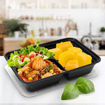 Preview: 10 Essensboxen mit Deckel & 3 Trennfächern, Meal Prep Boxen sind wiederverwendbar, BPA frei, mikrowellengeeignet, Bento-Boxen mit 1,2 l Kapazität