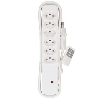 Preview: Bequeme Stromsteuerung per Fernbedienung: 6-fach Funk-Steckdosenleiste (2m Zuleitung, weiss) mit Kinderschutz–schalten Sie Geräte einfach ein & aus