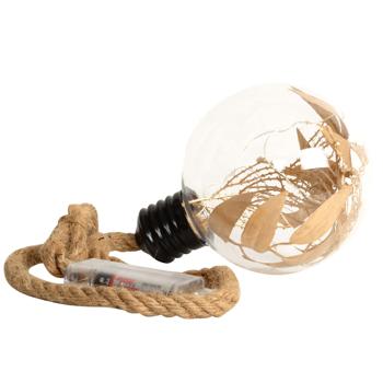 Preview: Glaskugel mit Goldblättern - 10 warmweisse LEDs, zum Aufhängen - Stilvolle Dekokugel für Herbst, Winter, Weihnachten & Advent - Ø 2 AA Batteriebetrieb