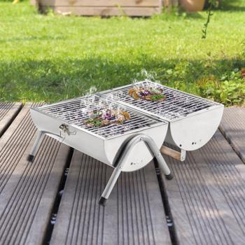 Preview: Barbecue da campeggio compatto in acciaio inox, 50 x 30 x 36,8 cm - Barbecue portatile con manico in legno, per avventure all‘aperto e divertimento al barbecue Preview: Barbecue da campeggio compatto in acciaio inox, 50 x 30 x 36,8 cm - Barbecue portatile con manico in legno, per avventure all‘aperto e divertimento al barbecue