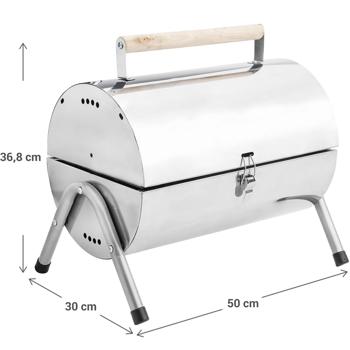 Preview: Barbecue da campeggio compatto in acciaio inox, 50 x 30 x 36,8 cm - Barbecue portatile con manico in legno, per avventure all‘aperto e divertimento al barbecue Preview: Barbecue da campeggio compatto in acciaio inox, 50 x 30 x 36,8 cm - Barbecue portatile con manico in legno, per avventure all‘aperto e divertimento al barbecue