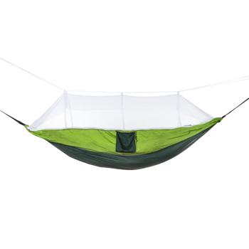 Preview: Hamac avec moustiquaire intégrée - Sommeil réparateur en extérieur - Nylon 210T, 2.6x1.4m, vert-noir, fixation arbres incluse