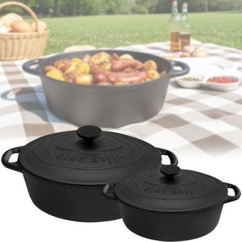 Preview: High-quality set of 2 oval cast iron roasters (4.5L + 6.2L), black, with lid - Braise, bake, roast like a pro - Durable & versatile