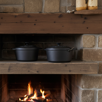 Preview: 2er-Set Gusseisen Töpfe mit Deckel rund - 2.4L & 4L für Herd, Ofen, Grill - Hochwertiger Grauguss, backofenfest, für aromatische Speisen