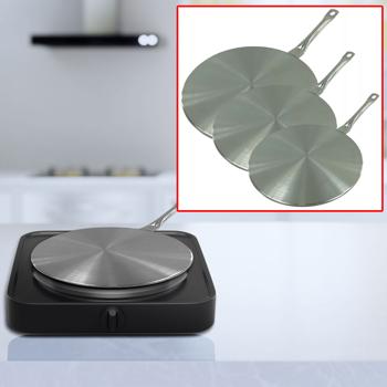 Preview: Universal induction adapter plates, set of 3, 14.5/19/28cm - stainless steel, with handle, makes any cookware induction-compatible