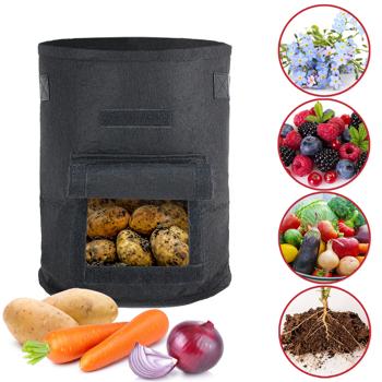 Preview: Lot de 5 sacs de culture, 10 L, en feutre – respirants, avec trappe et poignées – pour légumes, fraises et plus – légers et robustes