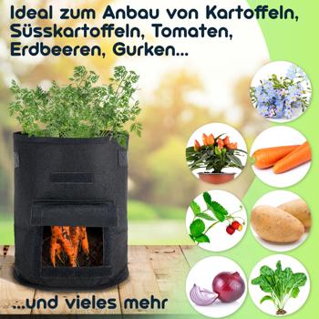 Preview: Atmungsaktive 10L Pflanzen-Wachstumssäcke aus Filz, 5er-Set, mit Tragegriffen und Sichtfenster, für Gemüse, Beeren und mehr, leicht und robust