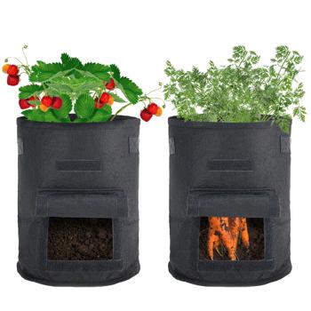 Preview: Sacs de croissance XL pour plantes, lot de 2, avec poignées et fenêtre, 38 l chacun, perméable à l'eau, pot en non-tissé pour pommes de terre, oignons, carottes, etc