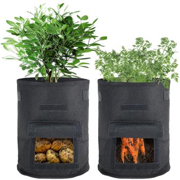 Preview: Sacs de croissance XL pour plantes, lot de 2, avec poignées et fenêtre, 38 l chacun, perméable à l'eau, pot en non-tissé pour pommes de terre, oignons, carottes, etc