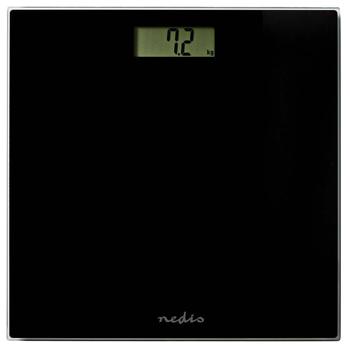Preview: Elegante bilancia pesapersone digitale con ampio display LCD, misurazione precisa, robusto vetro temperato e superficie antiscivolo, capacità di carico 150 kg, nera