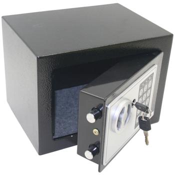 Preview: Elektronischer Möbeltresor, 23x17x17cm, 15 Min. feuerfest, 2 Stahlbolzen, schwarz, Wand/Boden-Montage, sicherer Tresor für Wertsachen