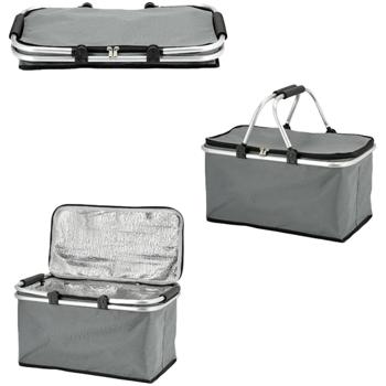 Preview: Robust thermo shopping basket 30L gray, foldable with lightweight aluminum frame - Keeps purchases perfectly cool - Large sturdy insulated basket