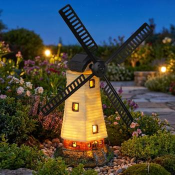 Preview: set of 2 solar windmills with illuminated windows, 33.5 x Ø 19 cm