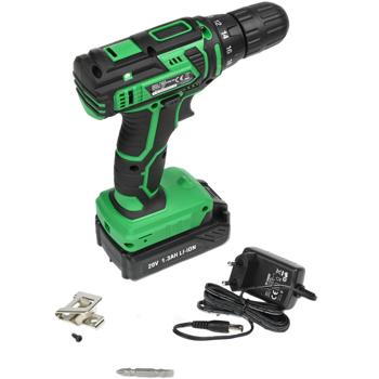 Preview: Kraftvolle 20V Akku-Bohrmaschine: 1300mAh Li-Ion, ausbalanciert, grün/schwarz - langlebiger Akku, hohe Leistung für anspruchsvolle Aufgaben