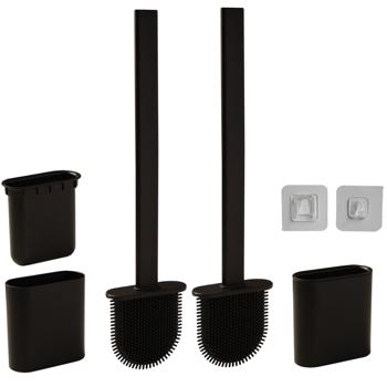 Preview: 2 brosses WC avec poils en silicone – brosses pour toilettes avec supports inclus, noires, séchage rapide – nettoyage efficace et hygiénique