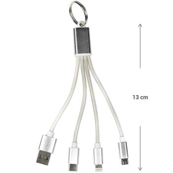 Preview: Câble de recharge multi-USB - Porte-clés 3-en-1 - Type-A vers Type-C, Micro-USB, Lightning - 13cm - Léger, robuste, blanc/argent Preview: Câble de recharge multi-USB - Porte-clés 3-en-1 - Type-A vers Type-C, Micro-USB, Lightning - 13cm - Léger, robuste, blanc/argent