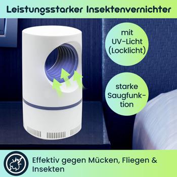 Preview: Leistungsstarker Insektenvernichter mit Saugfunktion & UV-Licht, Ø 12,4 x 22 cm, geräuscharm & effektiv gegen Mücken, Fliegen & Insekten, weiss Preview: Leistungsstarker Insektenvernichter mit Saugfunktion & UV-Licht, Ø 12,4 x 22 cm, geräuscharm & effektiv gegen Mücken, Fliegen & Insekten, weiss