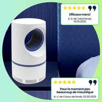 Preview: Piège à insectes puissant - Aspiration & lampe UV - Silencieux, efficace moustiques/mouches - Ø 12,4x22 cm - USB 1,2W - Couverture 20m²