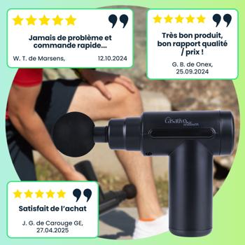 Preview: Pistolet de massage sans fil – compact, 4 embouts, USB-C, 25 W – appareil de massage pour détendre les muscles