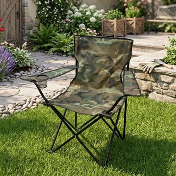 Sedia da campeggio pieghevole camouflage – con portabicchiere e borsa di trasporto – robusto telaio in metallo, poliestere, resistente alle intemperie, 80x50x50 cm