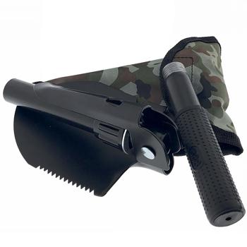 Preview: Mini-bêche pliante avec pioche et scie - Léger 440g - Lame dentée - Ouvre-bouteille intégré - Camping, pêche, jardinage - CH6231