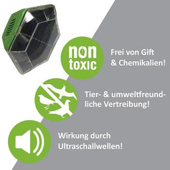 Preview: Schützender 2 in 1 Vogelschreck Ultraschall und Lichtsignal, deckt 100 - 150 m² ab, unabhängig dank Solarzelle und Akkus, IP43