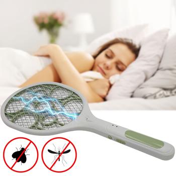 Preview: 2er-Set Elektrische Mückenklatsche Hochspannung - Fliegenklatsche mit Schutzgitter & LED-Licht, saubere Wände & effektive Insektenabwehr