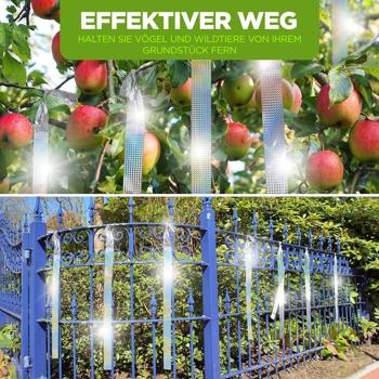 Preview: Set di nastri riflettenti, 2x 38 metri, argento e blu - Protezione da uccelli e animali selvatici, riflettente e dissuasivo