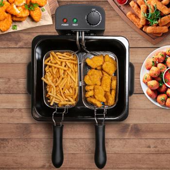 Preview: Leistungsstarke Fritteuse mit Doppelkorb – 5L Edelstahl, 2000W, schnelle Aufheizzeit, einstellbares Thermostat für knuspriges und perfektes Frittieren