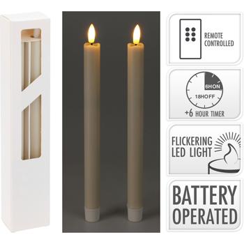 Preview: Lot 2 Bougies LED sur Tige - Avec Télécommande & Fonction Minuterie, Lumière Chaude, Sans Risque d‘Incendie - Ivoire, 20% Cire Véritable, Piles AAA