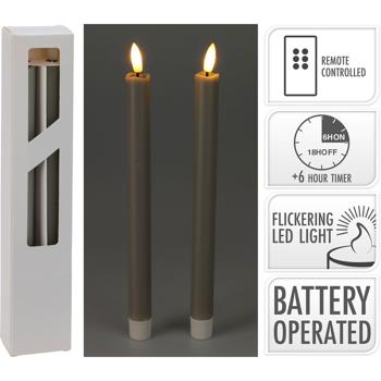 Preview: 2er-Set LED-Stabkerze - Täuschend echtes Gefühl mit Echtwachs - Sicherer Kerzenschein mit Fernbedienung & Timerfunktion - Anthrazit - Batteriebetrieben 2x AAA