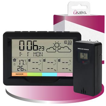 Preview: Stazione meteorologica professionale senza fili con display LCD XL e 3 sensori esterni senza fili, sveglia senza fili, umidità