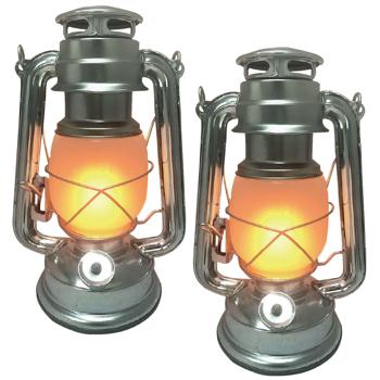 Preview: 2er-Set LED-Sturmlaterne mit Flammen-Effekt, silber – Aluminium, 15x24cm, atmosphärische Beleuchtung für Garten & Terrasse