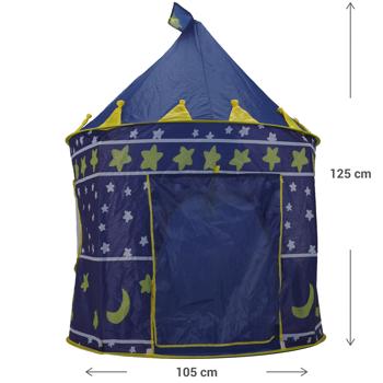 Preview: Knight‘s castle play tent, Ø 105 x H 125cm - blue with ornaments, ideal for knights, fairies & wizards, imaginative play world