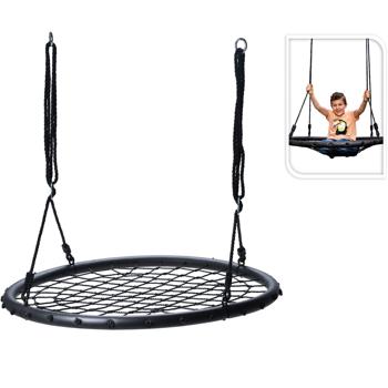 Preview: Robust net swing, Ø 100cm, max. 100kg, black - Comfortable hanging swing incl. attachment for garden & terrace