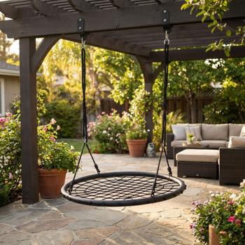 Robuste Netzschaukel, Ø 100cm, max. 100kg, schwarz – Komfortable Hängeschaukel inkl. Befestigung für Garten & Terrasse