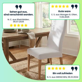 Preview: Edler Stuhlbezug, weiss, 2er-Set, aus Stretch mit Lehnenbezug, OEKO-TEX Standard 100, waschbar bis 40°C, Schutz vor Abnutzung