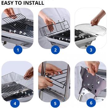 Preview: Griglia da campeggio portatile (acciaio inox, 60x40cm) con pratica borsa - Regolabile in altezza per un uso flessibile in campeggio e nei picnic Preview: Griglia da campeggio portatile (acciaio inox, 60x40cm) con pratica borsa - Regolabile in altezza per un uso flessibile in campeggio e nei picnic