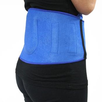 Preview: Rückengürtel mit Stützkissen - Wärme & Stütze für Lendenbereich & Wirbelsäule - Unauffällig tragbar - Blau - 117x13-14cm - Mit Magneten - Klettverschluss