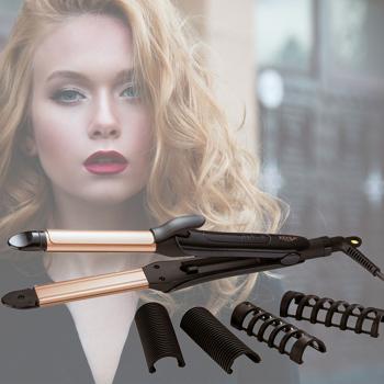 Preview: 2-in-1 straightener & volumizer set with 4 attachments: For smooth, voluminous styles & curls, versatile styling tool for every hair type
